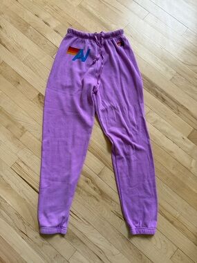 Aviator Nation Purple womens Joggers with Rainbow Accent xs